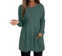 Maglione da donna 2026 a maniche lunghe lavorato a maglia per lei collo a imbuto acrilico stratificazione oversize, lavoro ufficio Fair Isle maglione natalizio donna festa, Verde, L