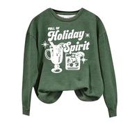 Maglione da donna 54 "Christmas Full of Holiday Spirit" con stampa a lettere, maniche lunghe e scollo rotondo, felpa azzurra, verde, M