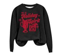 Maglione da donna 54 "Christmas Full of Holiday Spirit" con stampa a lettere, maniche lunghe e scollo rotondo, felpa azzurra, Nero , 3XL