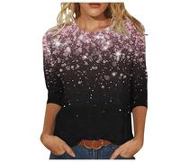 Maglione da donna a 3/4, con stampa glitterata, a maniche lunghe, con paillettes, a maniche lunghe, leggero, basic, girocollo, tunica, taglie forti, per serate, feste, club, #03 Viola, xxl