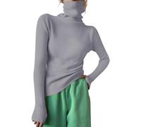 Maglione da donna a collo alto, a maniche lunghe, elasticizzato, morbido, caldo, elegante, lavorato a maglia, per autunno e inverno, attillato, sexy, slim fit, maglieria da donna, primavera, grigio.,