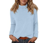 Maglione da donna a collo alto, a maniche lunghe, per il tempo libero, in pile, con collo alto, in tinta unita, per lavoro, uso quotidiano, attività all'aperto, 02-azzurro cielo, XL