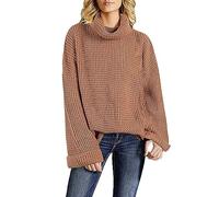 Maglione da donna a collo alto, camicetta da donna, elegante, oversize, a maniche lunghe, lavorato a maglia grossa, per autunno inverno, casual, tinta unita, per allenamento al chiuso e all'aperto