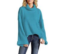 Maglione da donna a collo alto, camicetta da donna, elegante, oversize, a maniche lunghe, lavorato a maglia grossa, per autunno inverno, casual, tinta unita, per allenamento al chiuso e all'aperto