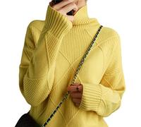 Maglione da donna a collo alto in cashmere di colore puro lavorato a maglia pura lana allentata di grandi dimensioni maglione, N9000 Iii, XL