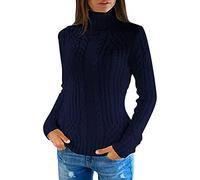 Maglione da donna a collo alto in maglia grossa, maglione a collo alto in tinta unita a maglia a maniche lunghe, casual, per autunno e inverno, Blu, S