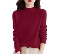 Maglione da donna a collo alto, in pile termico, leggero, per esterni, ufficio, allenamento, vestibilità regolare, maglia a maniche lunghe, tinta unita, vino, L