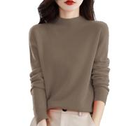 Maglione da donna a collo alto, in pile termico, leggero, per esterni, ufficio, allenamento, vestibilità regolare, maglia a maniche lunghe, tinta unita, cachi, L