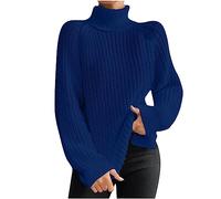 Maglione da donna a collo alto, lavorato a maglia grossa, per autunno e inverno, moda a trecce, a maniche lunghe, #017 Blu scuro, XX-Large
