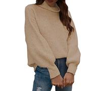 Maglione da donna a collo alto, maglione lavorato a maglia caldo, maglioni a maniche lunghe in tinta unita, comodo e morbido pullover a tunica alla moda maglieria a coste ultra calda maglietta