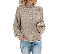 Maglione da donna a collo alto, oversize, a maniche lunghe, casual, a maglia grossa, ampio, morbido, per autunno inverno, caldo, accogliente, maglieria, B, 5X-Large