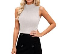 Maglione da donna a collo alto, senza maniche, con brillantini, classico, a maglia, aderente, alla moda, per il tempo libero, viaggi, vacanze, lavoro, feste, abbigliamento quotidiano, O bianco