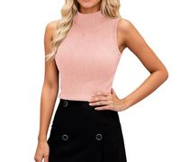 Maglione da donna a collo alto, senza maniche, con brillantini, classico, a maglia, aderente, alla moda, per il tempo libero, viaggi, vacanze, lavoro, feste, abbigliamento quotidiano, O rosa., Taglia