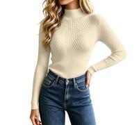 Maglione da donna a costine con collo a lupetto Slim Fit Knit Pullover | Texture a costine lusinghiera, elegante design con collo alto che crea una silhouette elegante e sofisticata, stile versatile