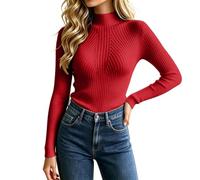 Maglione da donna a costine con collo a lupetto Slim Fit Knit Pullover | Texture a costine lusinghiera, elegante design con collo alto che crea una silhouette elegante e sofisticata, stile versatile