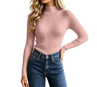 Maglione da donna a costine con collo a lupetto Slim Fit Knit Pullover | Texture a costine lusinghiera, elegante design con collo alto che crea una silhouette elegante e sofisticata, stile versatile