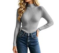 Maglione da donna a costine con collo a lupetto Slim Fit Knit Pullover | Texture a costine lusinghiera, elegante design con collo alto che crea una silhouette elegante e sofisticata, stile versatile
