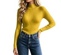 Maglione da donna a costine con collo a lupetto Slim Fit Knit Pullover | Texture a costine lusinghiera, elegante design con collo alto che crea una silhouette elegante e sofisticata, stile versatile