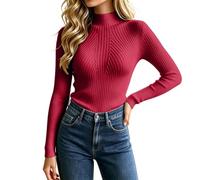 Maglione da donna a costine con collo a lupetto Slim Fit Knit Pullover | Texture a costine lusinghiera, elegante design con collo alto che crea una silhouette elegante e sofisticata, stile versatile