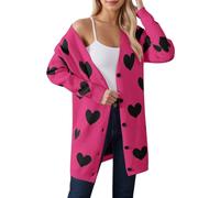 Maglione da donna a forma di cuore cardigan di San Valentino maglioni da donna carino plus size lungo San Valentino Top, Rosa acceso, S