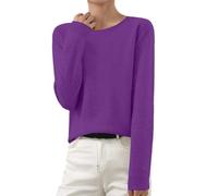 Maglione da donna a girocollo a maniche lunghe da donna top leggero maglioni da donna in cotone lavorato a maglia maglione maglione tinta unita moda tunica top autunno all'aperto ufficio allenamento