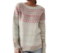 Maglione da donna a maglia grossa invernale caldo pullover alto da donna girocollo in lana vestibilità ampia stratificazione, lavoro ufficio Fair Isle maglione natalizio da donna festa, rosa, XXL