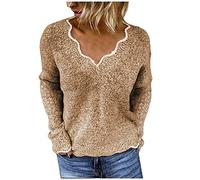 Maglione da donna a maniche lunghe con scollo a V, taglie forti, maglione autunnale da donna, caldo maglione sciolto lavorato a maglia top a maniche lunghe maglioni caldi morbidi pullover a tinta