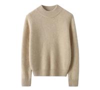 Maglione da donna a maniche lunghe in cashmere lavorato a maglia slim fit autunno inverno collo alto un pezzo biancheria intima di lana primo strato top, Colore farina d'avena, XL