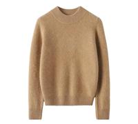 Maglione da donna a maniche lunghe in cashmere lavorato a maglia slim fit autunno inverno collo alto un pezzo biancheria intima di lana primo strato top, Lighttan, XL