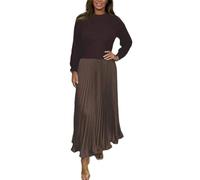 Maglione da donna a maniche lunghe in tinta unita con fondo plissettato, top Sweatshir alla moda e maxi abito fluido, pullover a pieghe Dres, Marrone scuro, 5XL