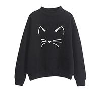 Maglione da donna a maniche lunghe, senza cappuccio, Kawaii, amore, gatto, casual, taglie forti, per donne, streetwear, adolescenti, tunica oversize, Nero , S
