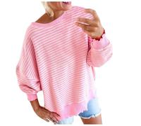 Maglione da donna a righe felpa donna manica lunga girocollo cotone top cotone casual maglia maglione donna, 01 verde, XXX-Large