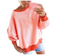 Maglione da donna a righe felpa donna manica lunga girocollo cotone top cotone casual maglia maglione donna, 01 rosa, XXX-Large