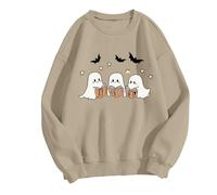 Maglione da donna a tema festivo, design giocoso per festival autunnali, maglione girocollo a maniche lunghe, caldo maglione foderato in pile da donna abbigliamento sportivo, cachi, 3XL