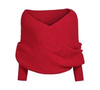 Maglione da donna alla moda con scollo a V incrociato sul davanti maglione corto maglione allentato pullover da donna top foto puntelli pullover maglioni per gli uomini, Rosso, Taglia unica
