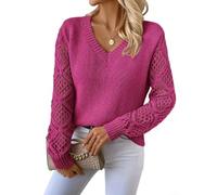 Maglione da donna all'uncinetto, a maniche lunghe, con scollo a V
