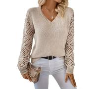 Maglione da donna all'uncinetto, a maniche lunghe, con scollo a V