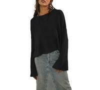 Maglione da donna Autumn and Winter New Solid Color Round Neck Trumpet Sleeve Head Knitted Sweater Fashionable Sweater pullover da donna collo ampio, Nero , L