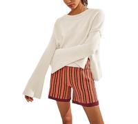 Maglione da donna Autumn and Winter New Solid Color Round Neck Trumpet Sleeve Head Knitted Sweater Fashionable Sweater pullover da donna collo ampio, beige., S