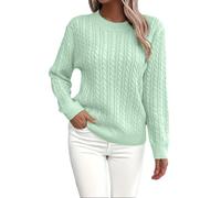 Maglione da donna basic a maniche lunghe, girocollo, in tinta unita, per inverno, caldo, elegante, vestibilità larga, leggera, a maniche lunghe, per il tempo libero, verde chiaro, XL