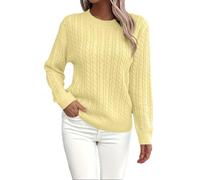 Maglione da donna basic a maniche lunghe, girocollo, in tinta unita, per inverno, caldo, elegante, vestibilità larga, leggera, a maniche lunghe, per il tempo libero, giallo., L