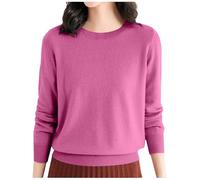 Maglione da donna, basic, a maniche lunghe, girocollo, per autunno e tempo libero, lavorato a maglia, morbido, comodo, casual, da donna, per tutti i giorni, Rosa-e, L
