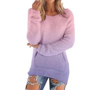Maglione da donna caldo, invernale, girocollo, elegante da donna, felpa a tinta unita, in pile, con due tasche, a maniche lunghe, maglioni chic, comodi, Rosa, L
