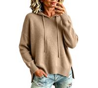 Maglione da donna casual a maniche lunghe con orlo diviso, cachi, S