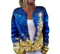 Maglione da donna casual da donna con stampa floreale a maniche lunghe con scollo a V maglioni con bottoni a costine polsini a costine maglione cardigan corto lavorato a maglia, a-blu, XXL