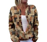 Maglione da donna casual da donna con stampa floreale a maniche lunghe con scollo a V maglioni con bottoni a costine polsini a costine maglione cardigan corto lavorato a maglia, C-kaki, L