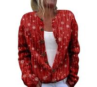 Maglione da donna casual da donna con stampa floreale a maniche lunghe con scollo a V maglioni con bottoni a costine polsini a costine maglione cardigan corto lavorato a maglia, D-rosso, XXL