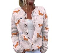 Maglione da donna casual da donna con stampa floreale a maniche lunghe con scollo a V maglioni con bottoni a costine polsini a costine maglione cardigan corto lavorato a maglia, B-arancione, M
