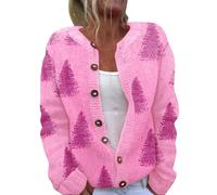 Maglione da donna casual da donna con stampa floreale a maniche lunghe con scollo a V maglioni con bottoni a costine polsini a costine maglione cardigan corto lavorato a maglia, C-rosa, XXL
