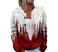 Maglione da donna casual da donna con stampa floreale a maniche lunghe con scollo a V maglioni con bottoni a costine polsini a costine maglione cardigan corto lavorato a maglia, a-rosso, XXL